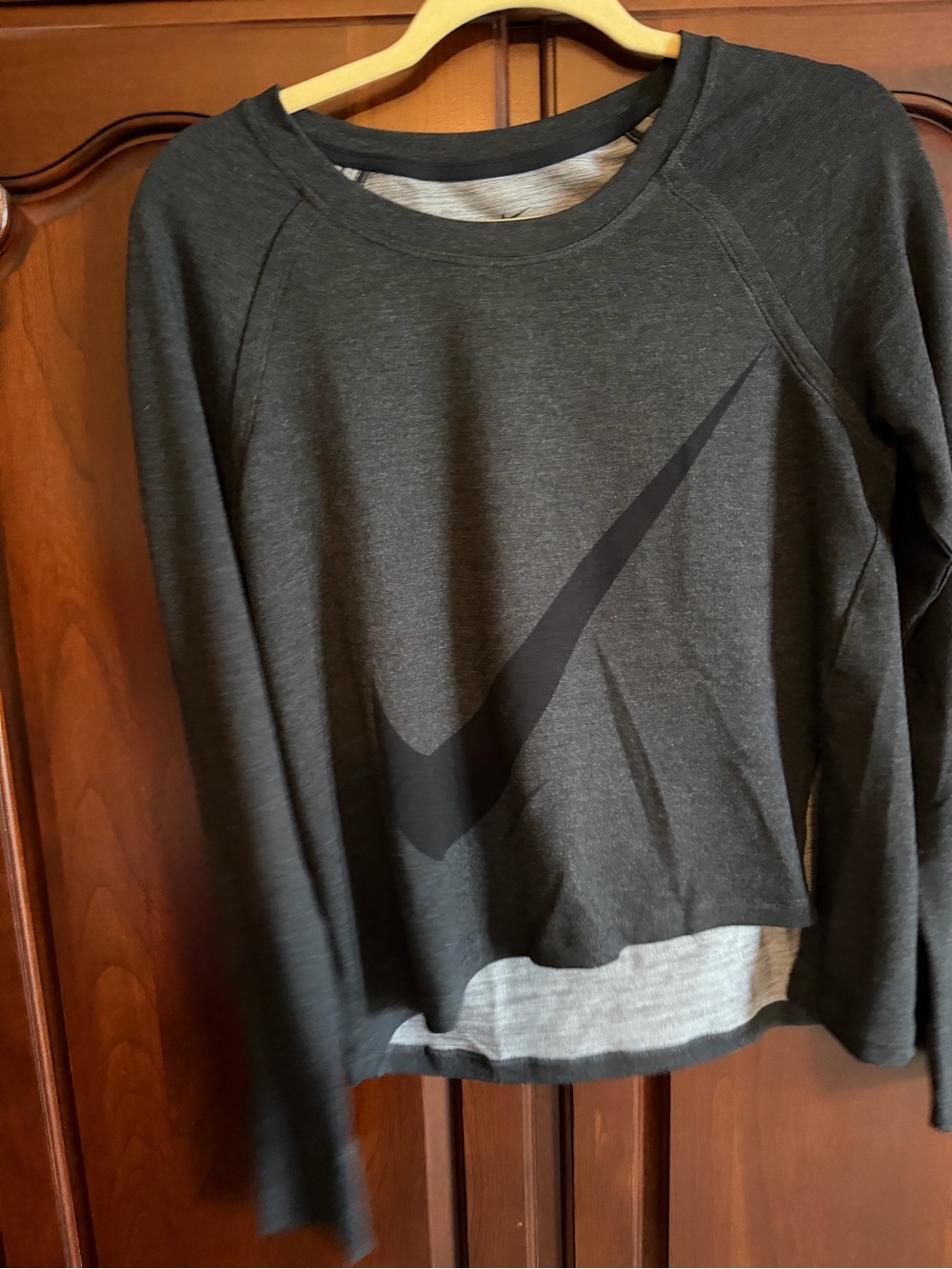 Nike Women's Charcoal Crewneck Sweatshirt with Black Swoosh